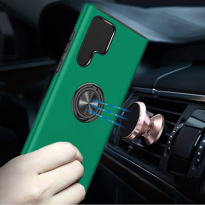 For Samsung Galaxy S24+ Plus Hybrid 360 Degree Rotatable Metal Invisible Ring Stand Holder Slim Fit Magnetic Car Mount Shockproof Case Cover Dark Green