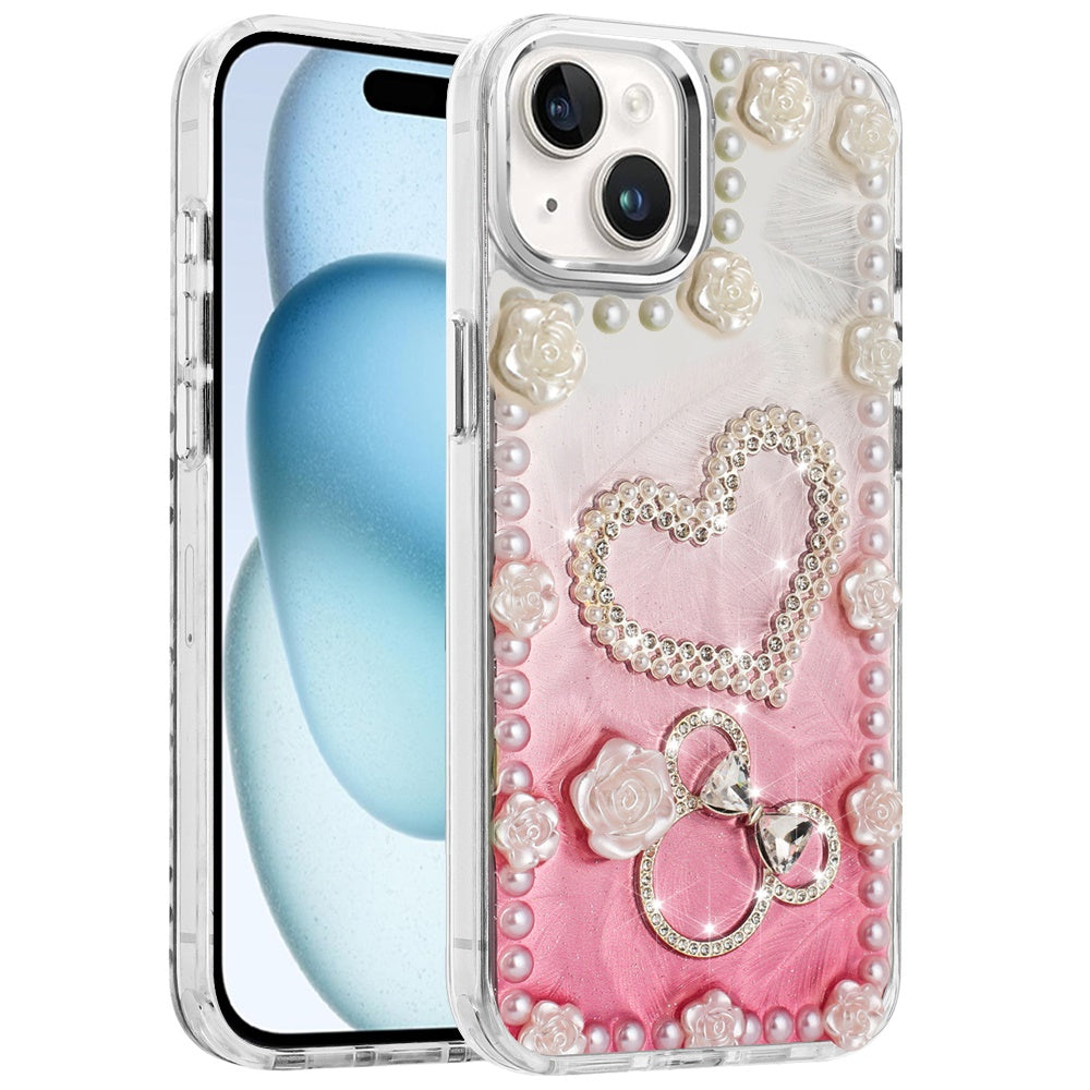 For Samsung Galaxy S25 Ultra Bling Fashion Design with 3D Pearls Epoxy Glitter Ornaments Chrome Edge Hard Slim PC Case Cover