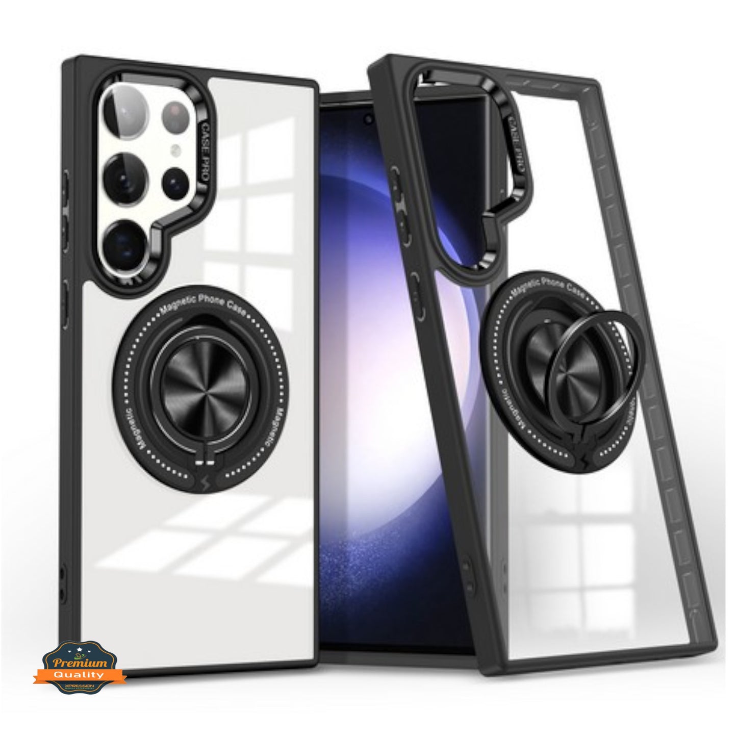 For Samsung Galaxy S25 Ultra Clear Transparent Back Hybrid with Rotating Ring Stand, MagSafe Compatible Shockproof Slim TPU PC Case Cover