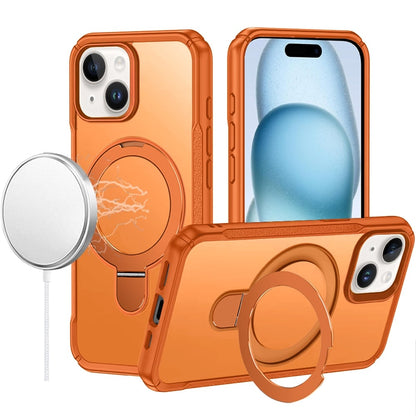 For iPhone 15 (6.1") Matte Finish Magnetic Ring Hybrid Protective Invisible Kickstand Magsafe Compatible Case Cover Cosmic Orange