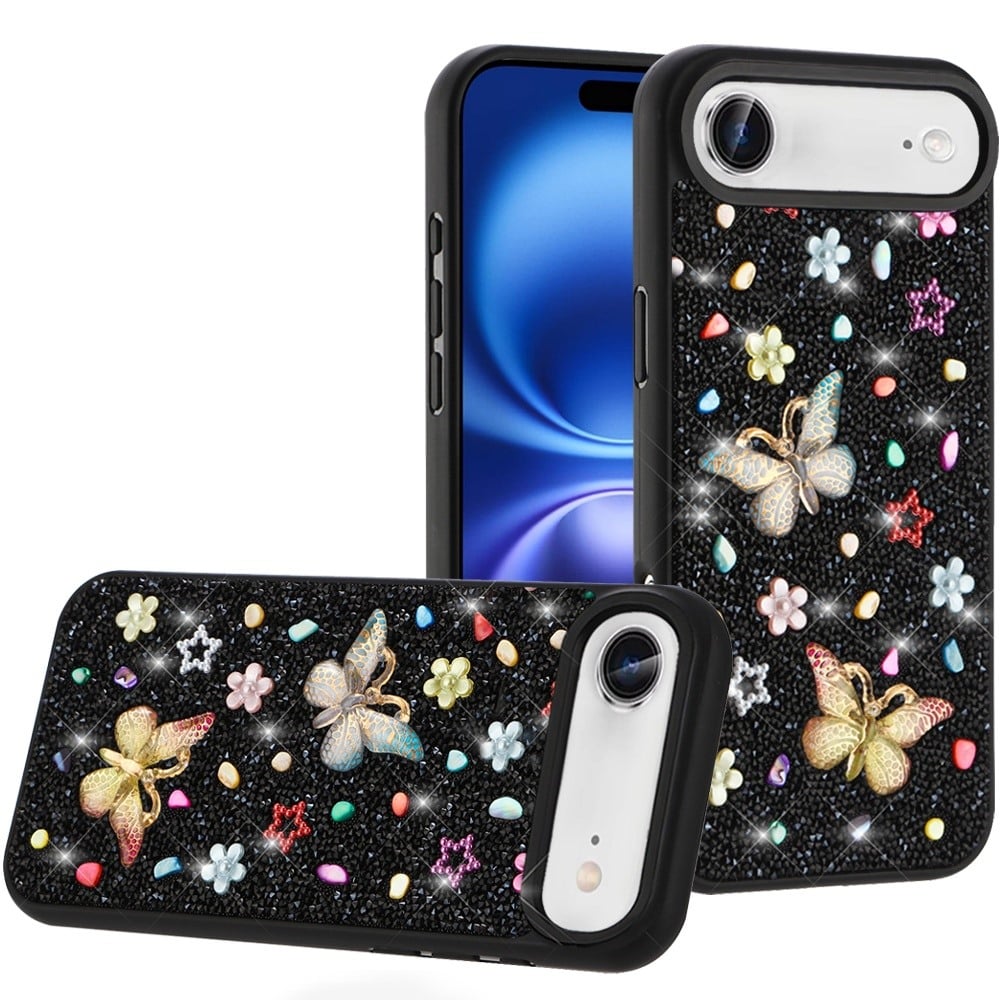 For Apple iPhone 17 Air (6.6") Diamond Butterfly 3D Glitter Bling Design, Slim Hybrid Sparkle Protective Cover TPU for Women Girls Case Cover