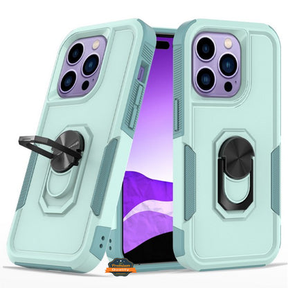 For Apple iPhone 15 (6.1") Heavy Duty Hybrid Rugged 2in1 Shockproof Protective with Magnetic Ring Stand Holder  Phone Case Cover