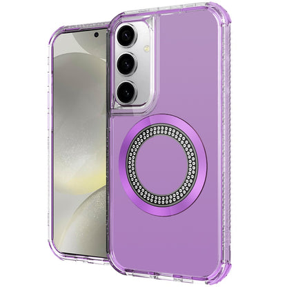 For Samsung Galaxy S25 /S24 Magnetic Circle Compatible with Magsafe, Hybrid Chrome 3in1 Transparent Shockproof TPU Bumper Case Cover