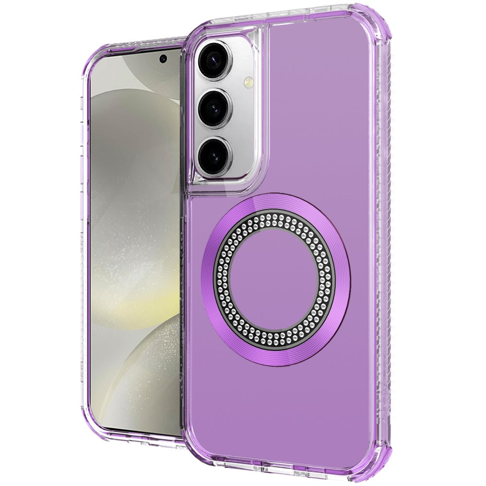 For Apple iPhone 17E /16E Magnetic Circle Compatible with Magsafe, Hybrid Chrome 3in1 Transparent Shockproof TPU Bumper Case Cover Purple