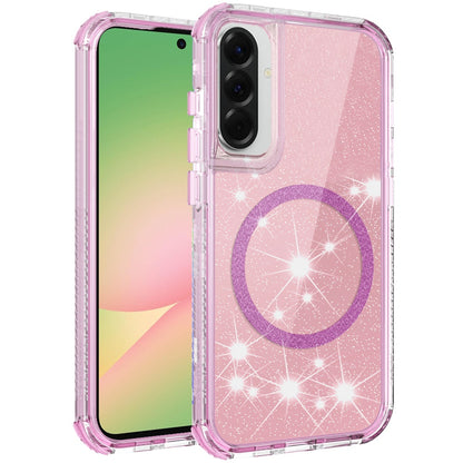 For Samsung Galaxy A57 Magnetic Circle Compatible with Magsafe, Bling Glitter Sparkle 3-in-1 Hybrid Shockproof TPU Bumper Case Cover
