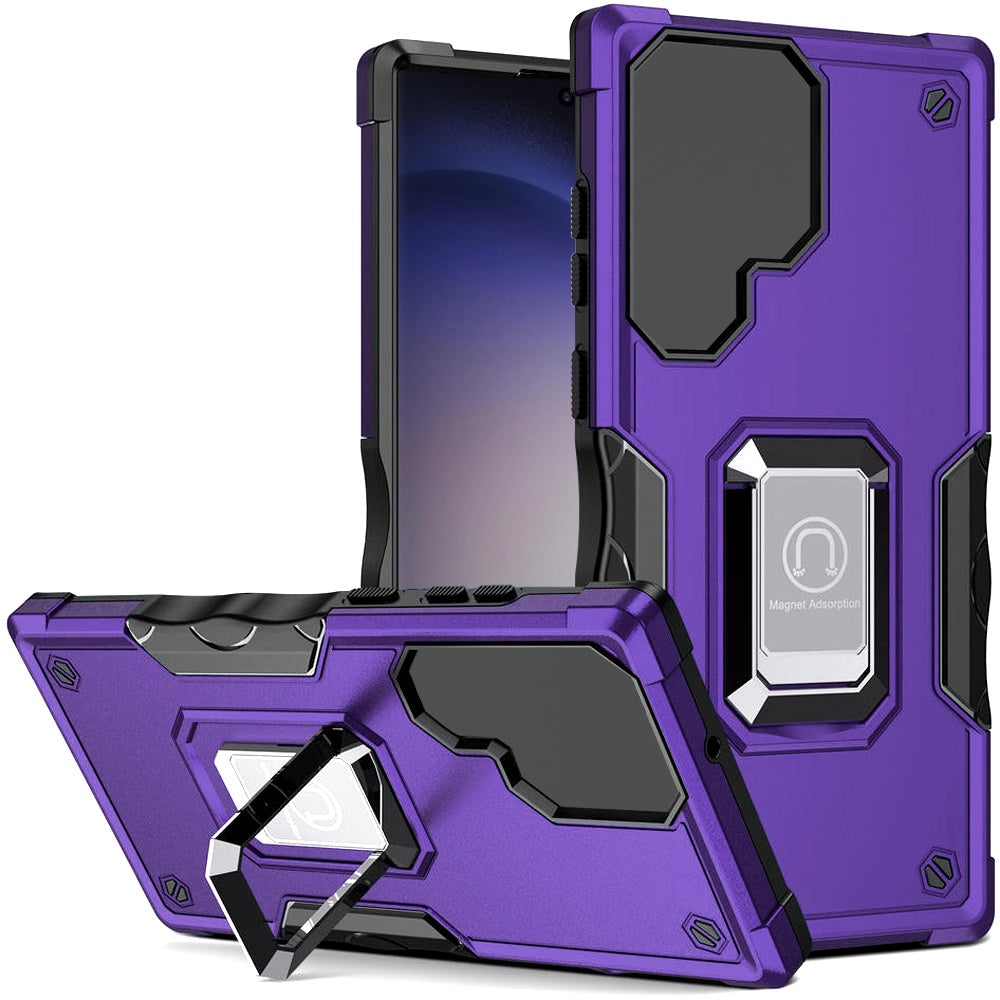 For Samsung Galaxy S24 Hybrid Stand Magnetic Ring Holder Kickstand Heavy Duty Rugged Drop Silicone & Hard PC Shockproof Case Cover Dark Purple