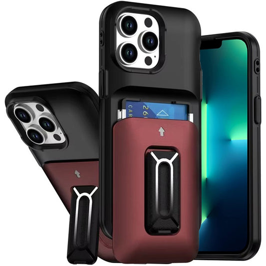 For Apple iPhone 14 Pro Max Wallet Case with 2- Credit Card Holder, Wrist Strap & Kickstand Hybrid Shockproof TPU Case Cover