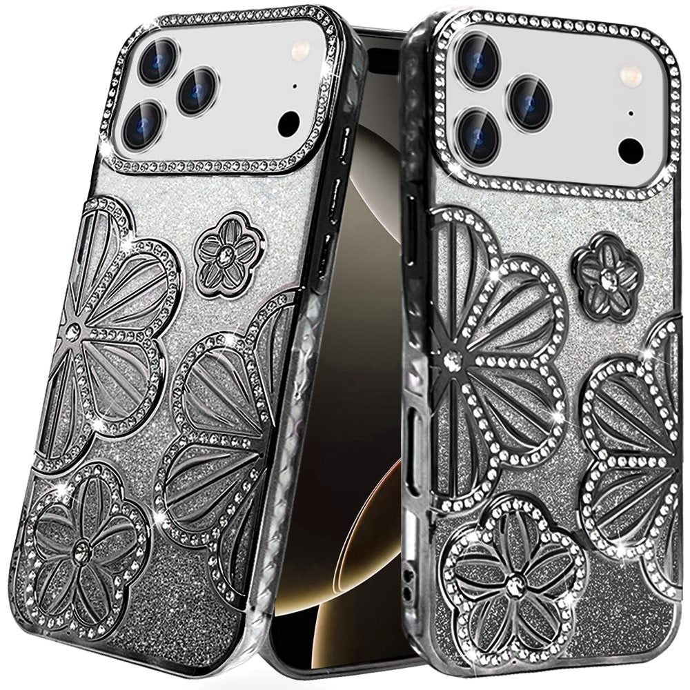 Phone Case for Apple iPhone 17 Pro Max (6.9") Shimmer Glitter Floral Thick TPU Shockproof Durable Grip Camera Protection Anti-Scratch Stylish Design Cover