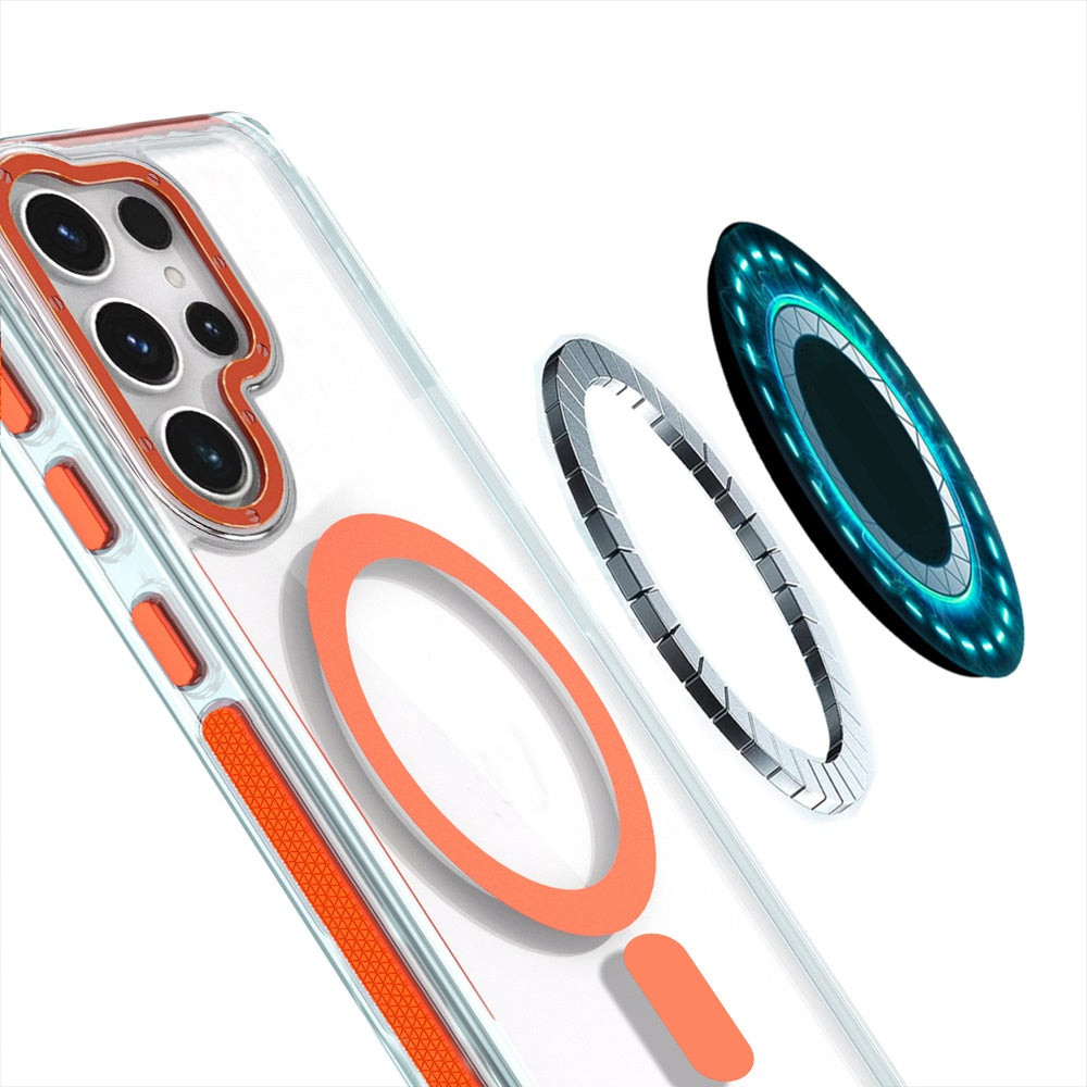 For Samsung Galaxy S25 Ultra Transparent back with Colorful Frame Strong Magnetic Circle [Compatible with Magsafe] Slim Case Cover Orange