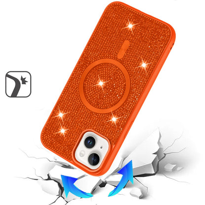 Phone Case for iPhone 15 Plus (6.7") Magnetic Bling Diamond Sparkle Hybrid Shockproof Rugged Grip Durable Protection Anti-Slip Armor Design Cover Cosmic Orange