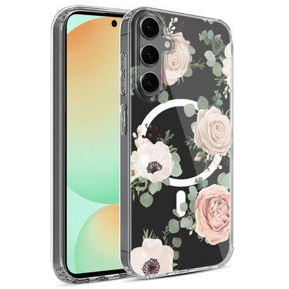 For Samsung Galaxy S24 FE /Fan Edition Hybrid Flower Design Stylish Fashion Thick Hard MagSafe Compatible Shockproof Case Cover