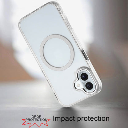 Phone Case for Apple iPhone 16 Plus Magnetic Clear Acrylic Metal Button Camera Guard Shockproof Transparent Slim Grip Premium Hybrid Cover