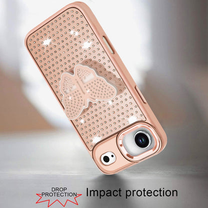 For Apple iPhone 17 Air (6.6") Butterfly Moveable Grip 3D Pop Stand Full Diamond Bling Sparkling TPU Fashion Hybrid Case Cover