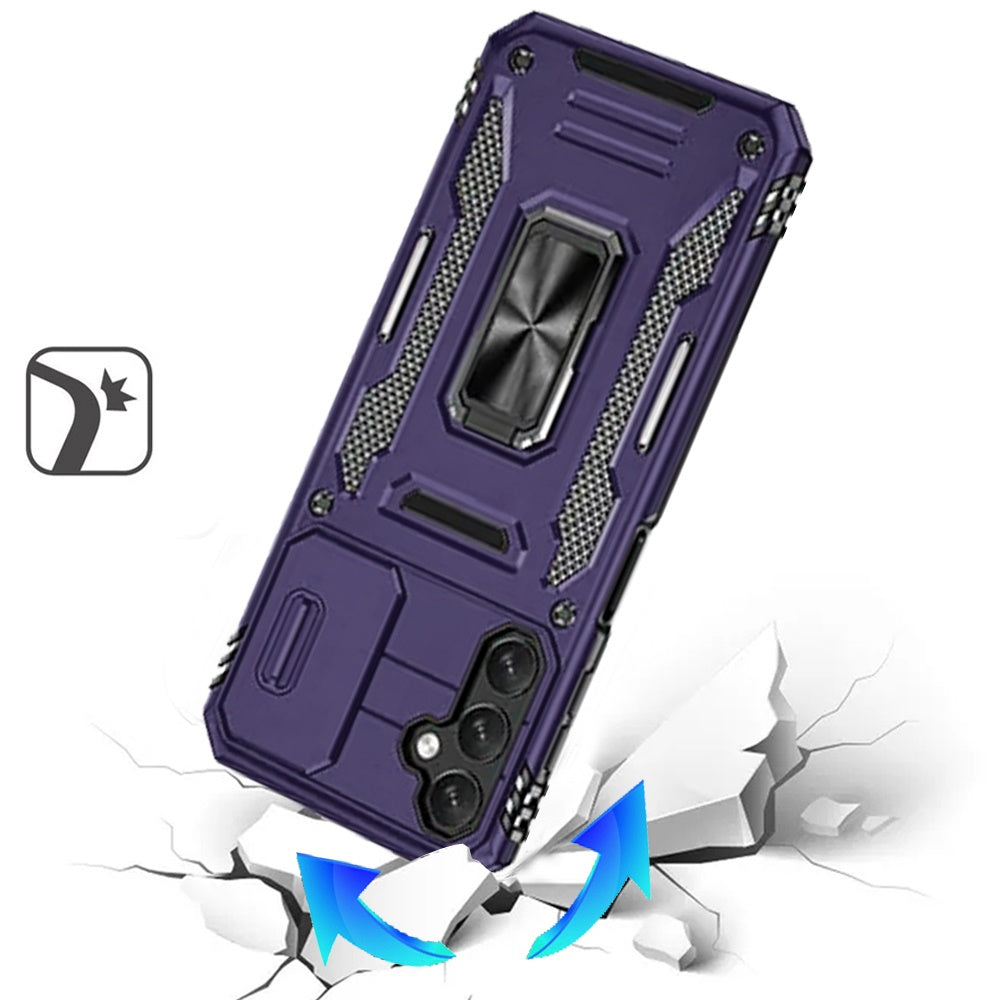 For Samsung Galaxy A16 5G Hybrid Case with Rotation Ring Stand Shockproof & Slide Camera Window TPU Armor Drop-proof Case Cover