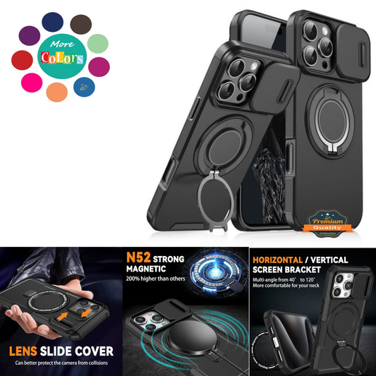 For Samsung Galaxy S25 Ultra Hybrid Case with 360° Magnetic Ring Stand, Camera Slide Protector & Compatible with MagSafe Case Cover