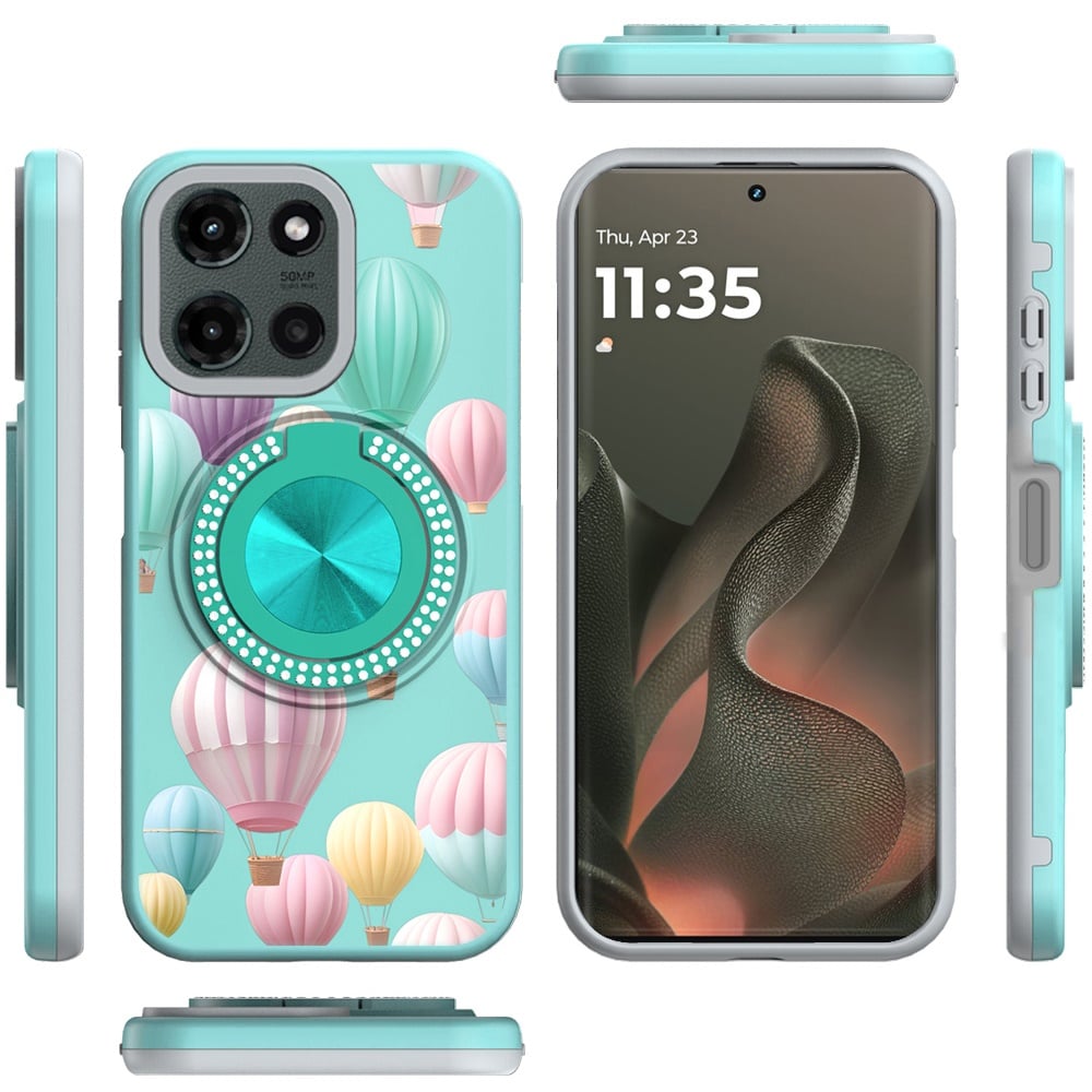For Motorola Edge 2025 Pattern Design Hybrid with Invisible Ring Stand & Magnetic Back, Shockproof Protective Grip Case Cover