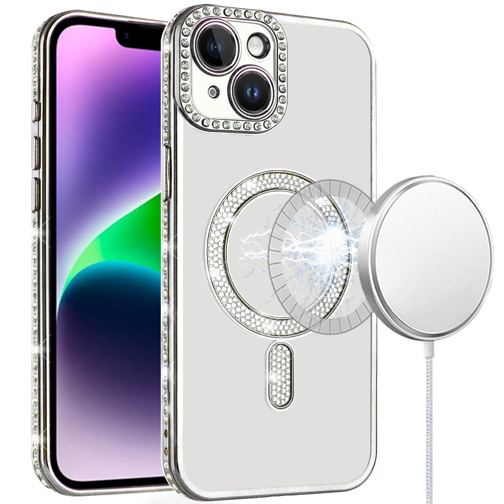 For Apple iPhone 17E /16E Bling Case with Diamond Magnetic Circle, Transparent Slim Shockproof Hybrid Slim Fit Case Cover