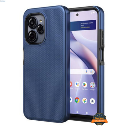 For BLU View Speed Ultra 5G Dual Layer Slim & Tough Hybrid Shockproof Heavy Duty Rubber TPU Matte with Textured Rugged Shell Protection Case Cover