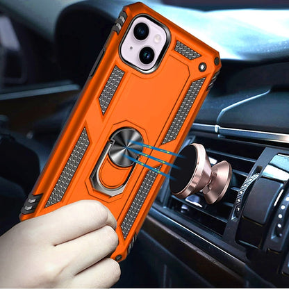 For iPhone 15 Plus (6.7") Hybrid Shockproof Durable 360 Degree Rotatable Ring Stand Holder Kickstand Fit Magnetic Car Mount Case Cover Cosmic Orange