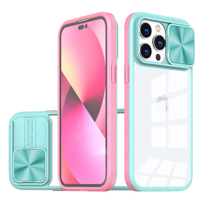 For Apple iPhone 11 Hybrid Cases with Sliding Camera Cover Transparent Shockproof Bumper TPU Protective Case Cover Pink/Blue