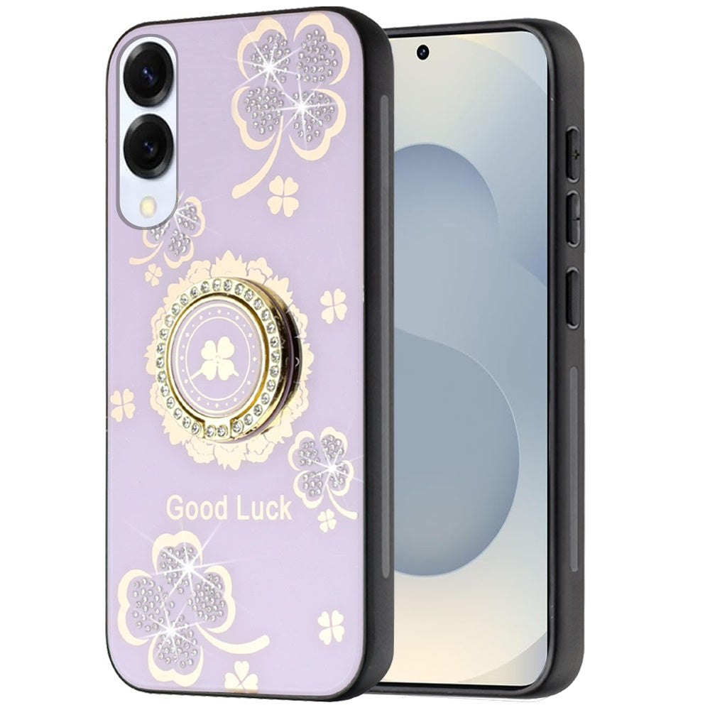 For Samsung Galaxy S25 EDGE Diamonds 3D Fashion Bling Sparkly Glitter Ornaments Engraving Hybrid with Ring Stand Case Cover