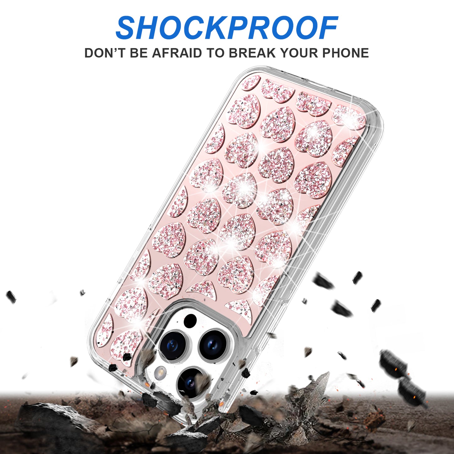 For Apple iPhone 17 Pro Max Sparkly 3D Design Diamond Shockproof Protective Bling Glitter Rhinestone Hybrid Skin PC & TPU Case Cover