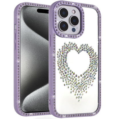 For Apple iPhone 15 Pro Max Angel Hearts Glitter Shimmer Diamond Edge Hybrid Drop Protection Shockproof Design Case Cover