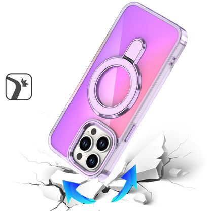 For Apple iPhone 13 Pro Chrome Hybrid with Rotating Magnetic Circle Ring Stand, Slim Shockproof Hybrid Case Cover