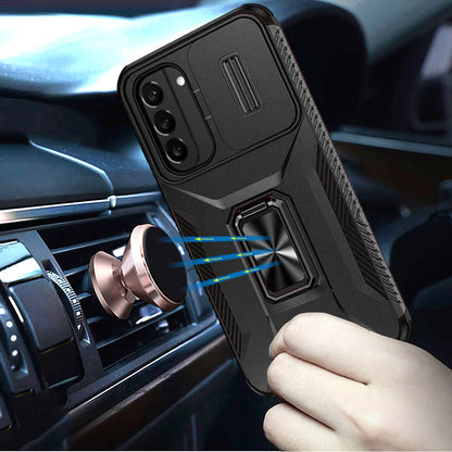For Samsung Galaxy S21 Case, Camera Cover with Magnetic Rotation Ring Stand, Military Grade Hybrid Hard TPU Shockproof Case Cover Red