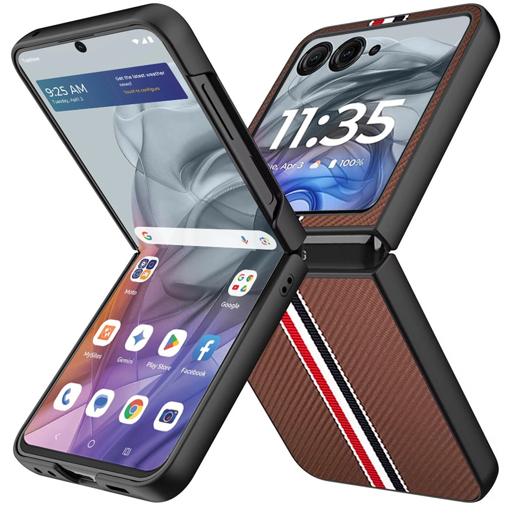 For Samsung Galaxy Z Flip 7 FE Velvet Fabric PU Vegan Leather, Premium Flip Design, Slim Snap-On Hard PC + TPU Case Cover Brown