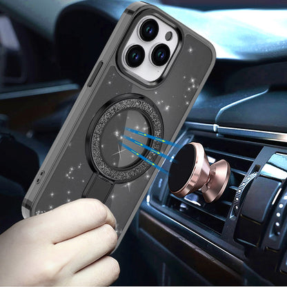 For Motorola Moto G Stylus 5G 2025 Transparent Glitter Bling Case with Rotating Magnetic Ring Stand, Shockproof Hybrid Case Cover