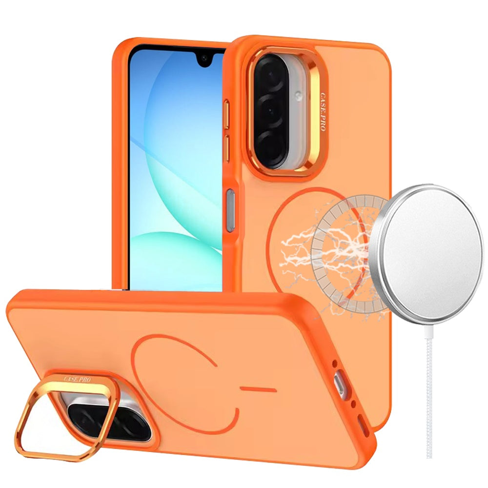 For Samsung Galaxy A16 5G Magnetic Matte Metal Camera Stand Hybrid Drop Protection Durable Shockproof Slim Fit Design Case Cover Cosmic Orange