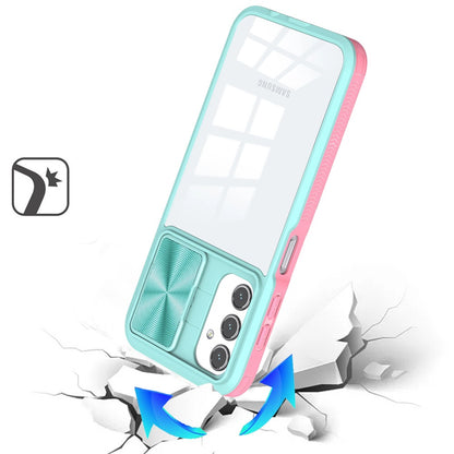 For Samsung Galaxy A16 5G Hybrid Cases with Sliding Camera Cover Transparent Shockproof Bumper TPU Protective Case Cover Pink/Blue