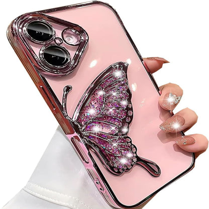 For Samsung Galaxy S25 Ultra Glitter 3D Butterfly Bling Case, Chrome Electroplate Sparkle Liquid Flowing Plating Hybrid Bumper Case Cover