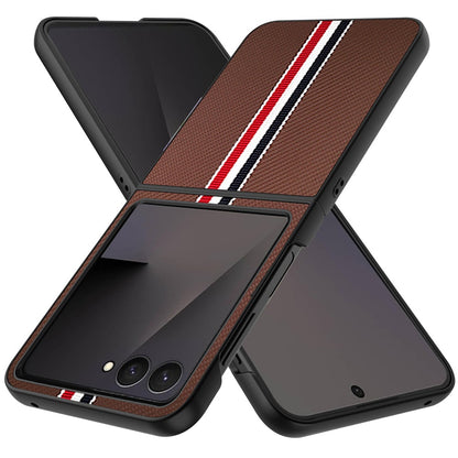 For Samsung Galaxy Z Flip 7 Velvet Fabric PU Vegan Leather, Premium Flip Design, Slim Snap-On Hard PC + TPU Case Cover Brown