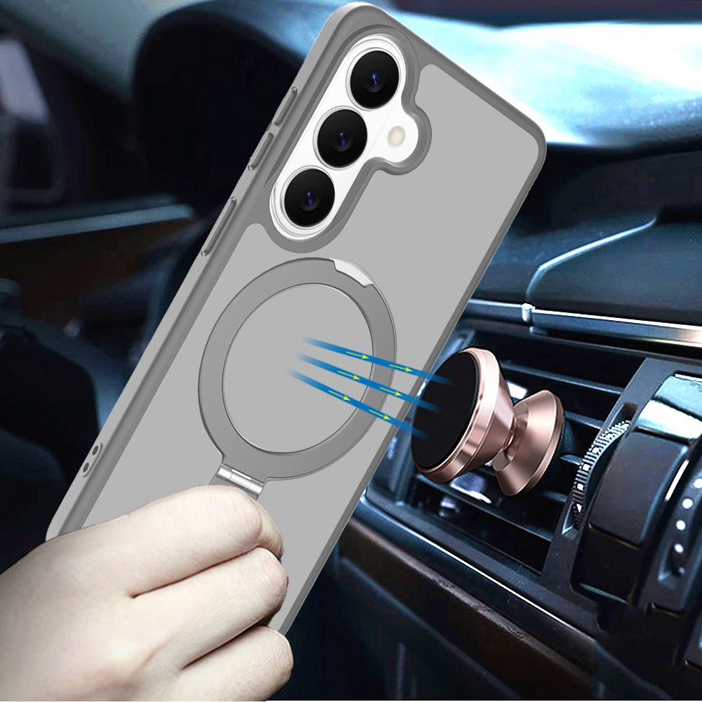 For Samsung Galaxy S26 Magnetic Circle Back with Ring Stand Full Rotation Matte Hybrid Shockproof Case Cover