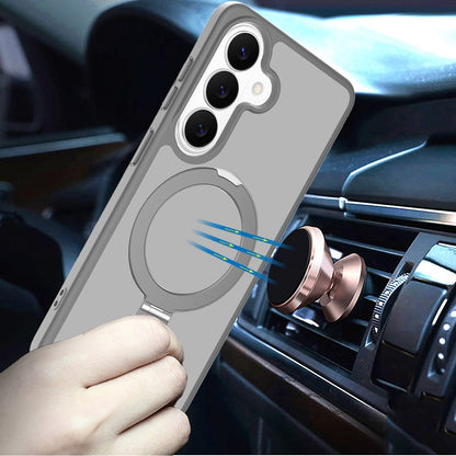 For Samsung Galaxy S26 Magnetic Circle Back with Ring Stand Full Rotation Matte Hybrid Shockproof Case Cover