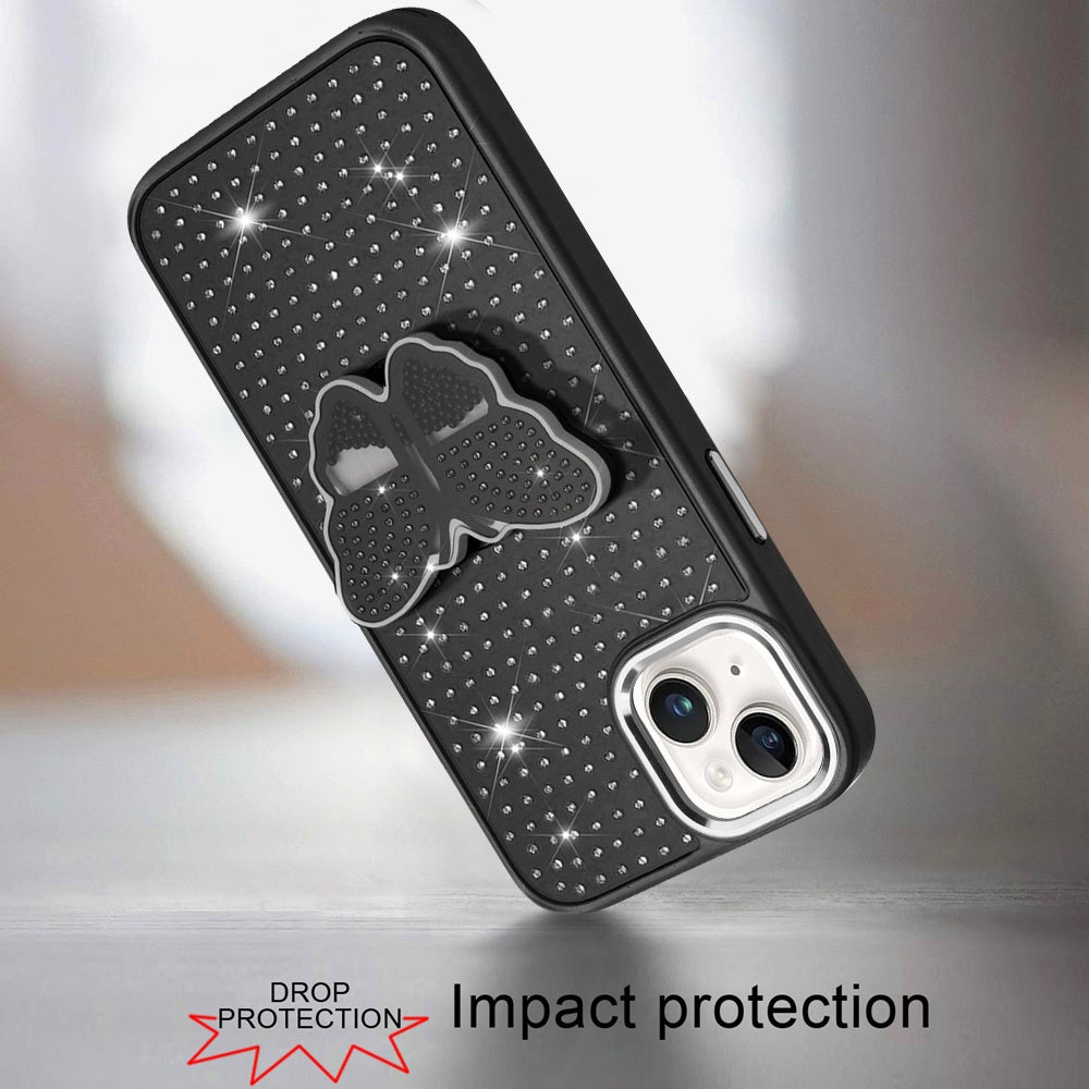 For Samsung Galaxy S25 Fan Edition /Galaxy S25 FE Butterfly Moveable Grip 3D Pop Stand Full Diamond Bling Sparkling TPU Fashion Hybrid Case Cover
