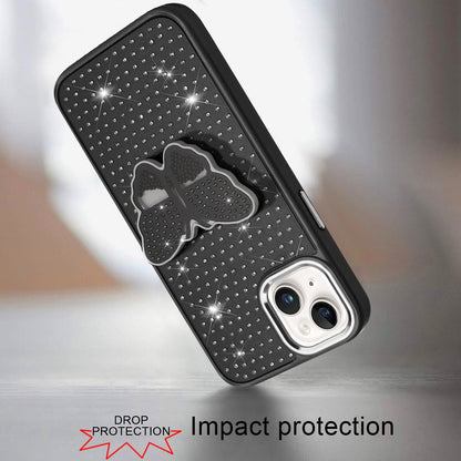 For Apple iPhone 14 Pro Max Butterfly Moveable Grip 3D Pop Stand Full Diamond Bling Sparkling TPU Fashion Hybrid Case Cover