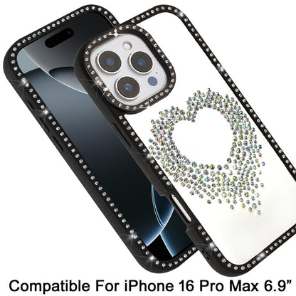 For iPhone 16 Pro Max (6.9") Angel Hearts Glitter Shimmer Diamond Edge Hybrid Drop Protection Shockproof Design Case Cover