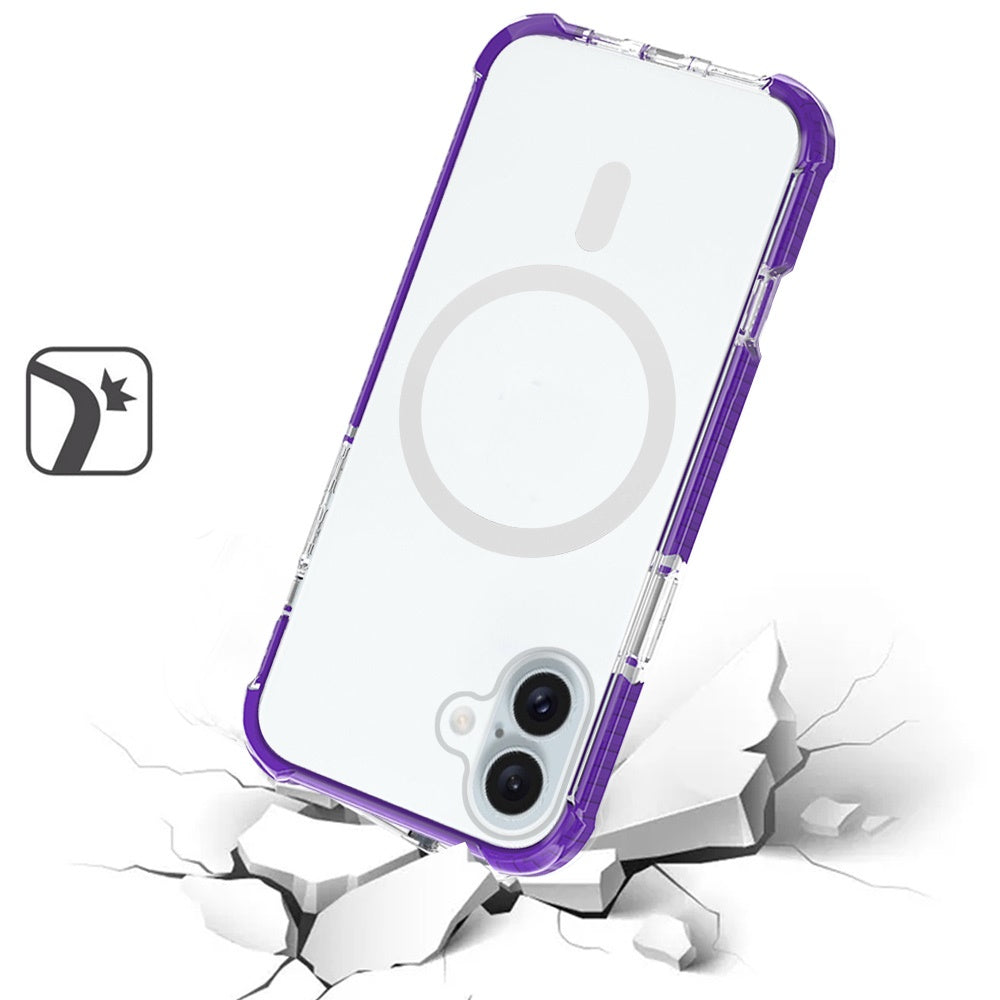 For Apple iPhone 16 (6.1") Hybrid Acrylic Transparent Hard PC + TPU Color Frame Bumper Compatible with MagSafe Case Cover