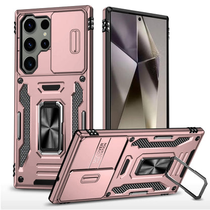 For Samsung Galaxy S25+ /S25 Plus /S24+ Plus Tough Hybrid Case with Movable Camera Window & Metal Ring Stand Shockproof Case Cover