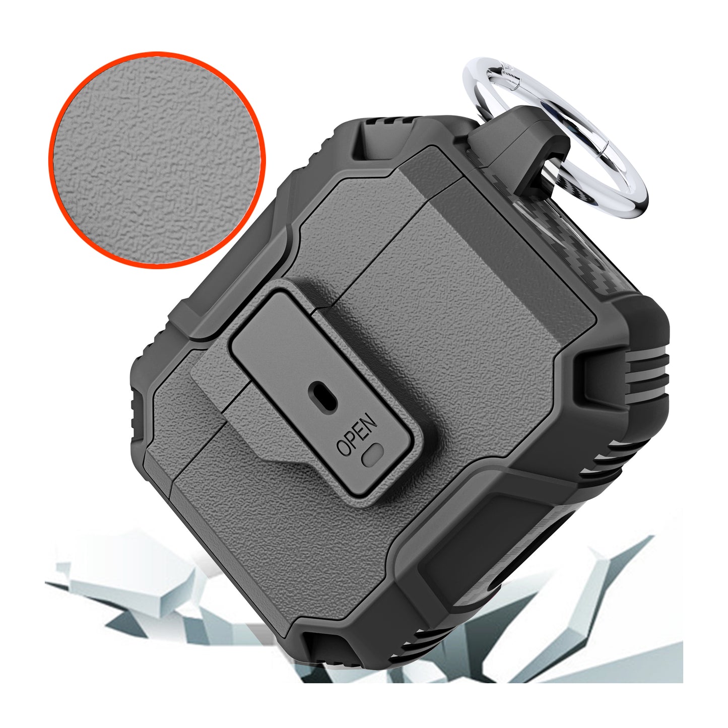 For Airpods Pro 3 (2025) Heavy Duty Hybrid Shockproof Case Hard PC Rubber TPU Cover with Open Button & Metal Hook Case Cover Red