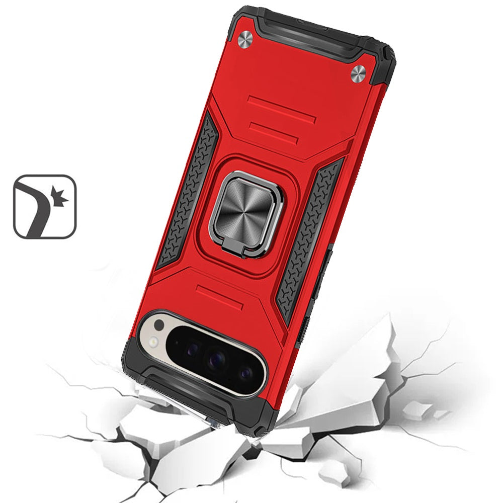 For Google Pixel 9 Pro XL (6.8") Armor Hybrid with Ring Holder Kickstand Shockproof Heavy-Duty Durable Rugged Dual Layer Case Cover
