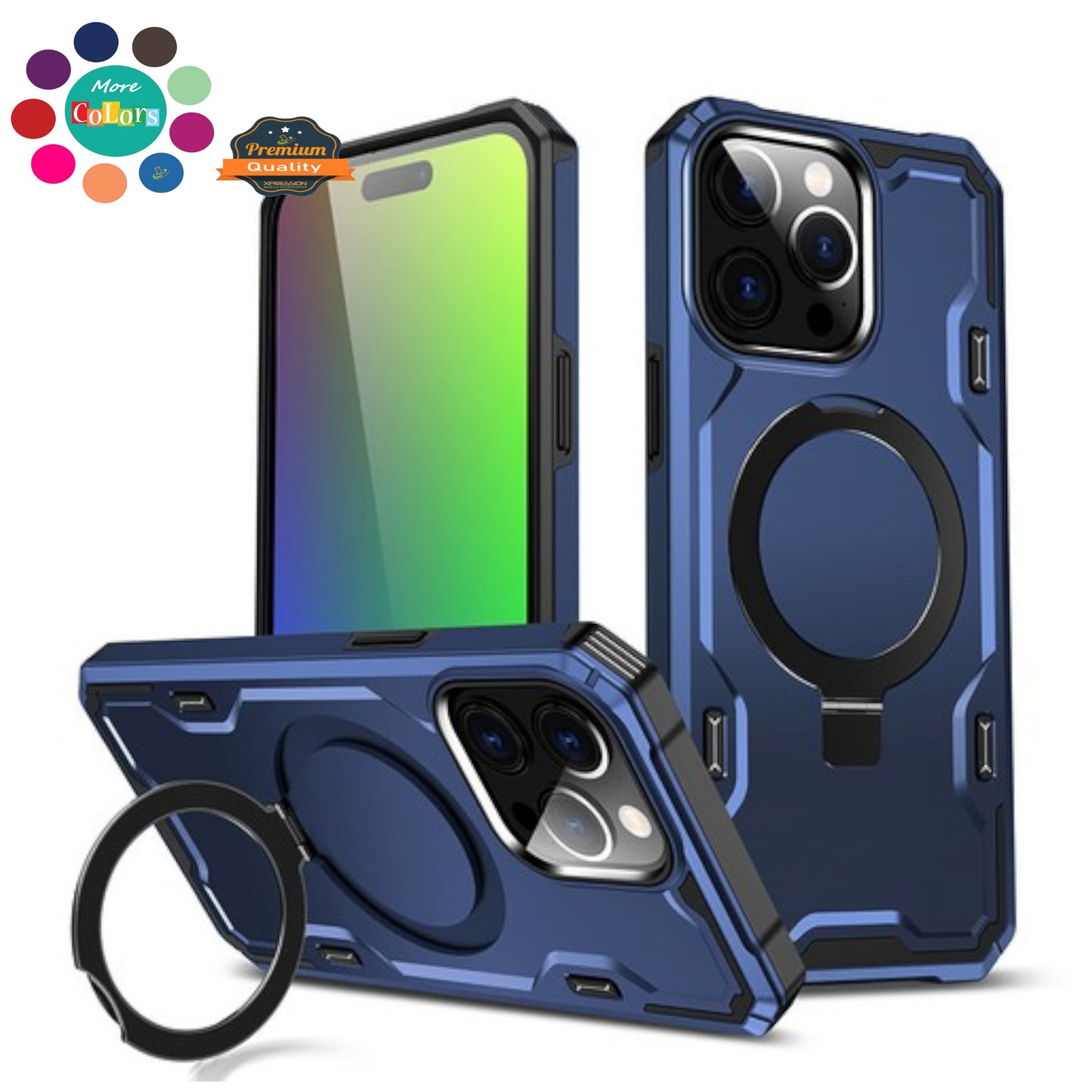 For Apple iPhone 15 Pro (6.1") Hybrid Magnetic Ring Stand Invisible Foldable Military Grade Shockproof Fit with Magsafe  Phone Case Cover