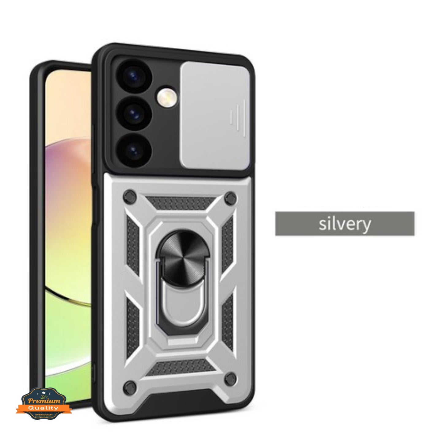 For Samsung Galaxy A36 Hybrid Shockproof, Built-in Sliding Camera Lens Protection with Magnetic Finger Ring Stand Holder Case Cover