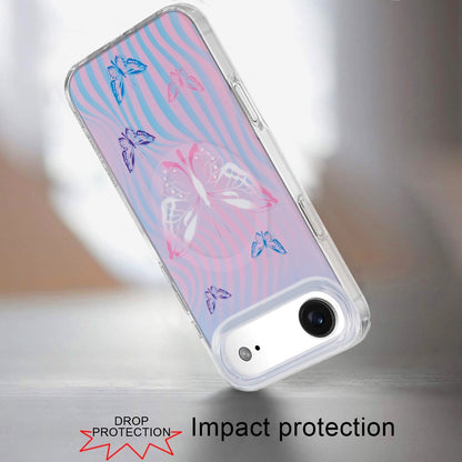 For Apple iPhone 17 Pro Max Stylish Pattern Fashion IMD Printed Design TPU Double Layer Slim Shockproof with Magnetic Back Case Cover Pink Butterfly