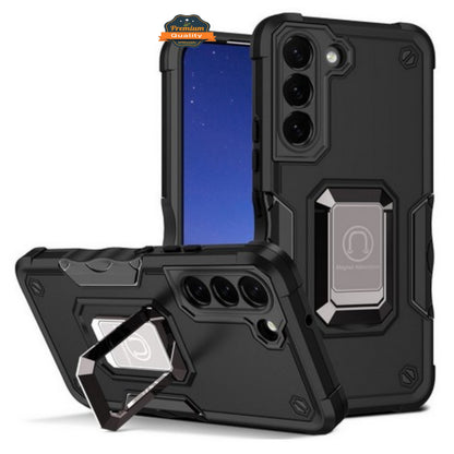 For Samsung Galaxy S26 Heavy Duty Hybrid 2in1 Hard PC & TPU Rugged Bumper Shockproof with Magnetic Ring Kickstand Case Cover Black