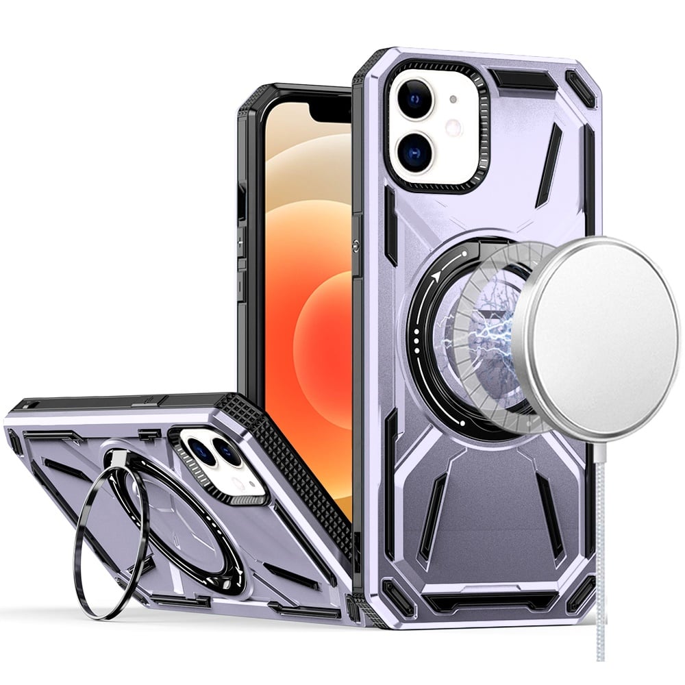 For iPhone 12 / iPhone 12 Pro (6.1") Hybrid Magnetic Ring and 360° Rotational Kickstand with MagSafe Compatible, Military Grade Drop Protection Case Cover Light Purple