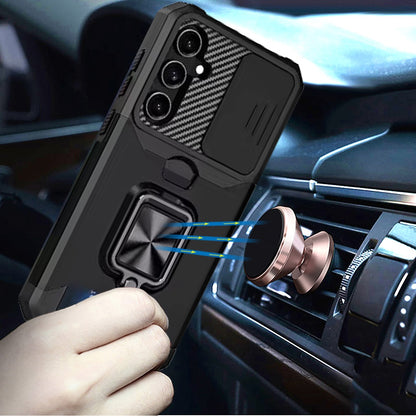 For Samsung Galaxy S26+ / S26 Plus Wallet Case with Ring Stand & Slide Camera Cover Back Credit Card Slot Holder, Military Grade Case Cover